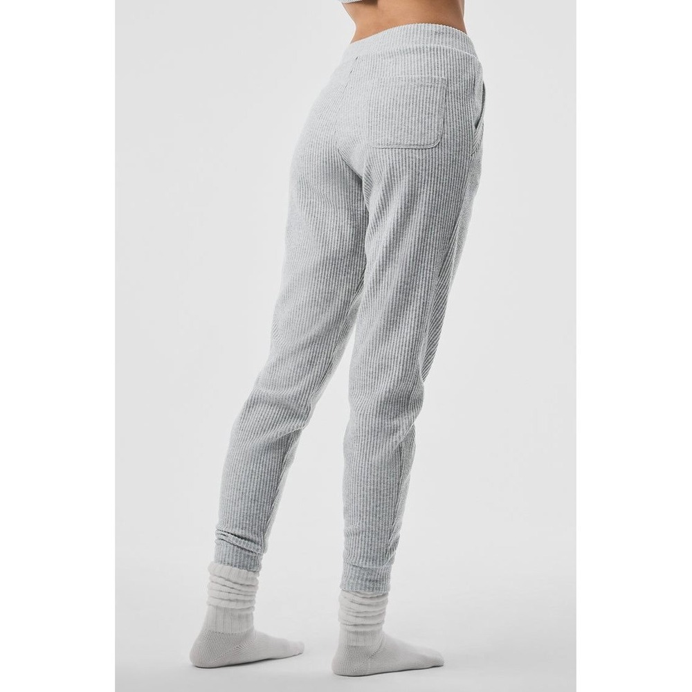 Alo Yoga Muse Sweatpant Women S Athletic Heather Grey Ribbed Knit Jogger Lounge - Picture 3 of 10